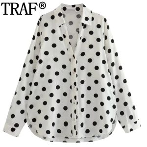 TRAF Chemises Surdimensionnées Élégantes Femmes Pois