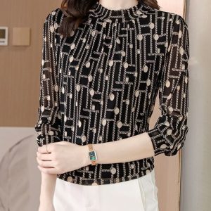 T-Shirt Manches Longues Vintage Rayé Automne Pois