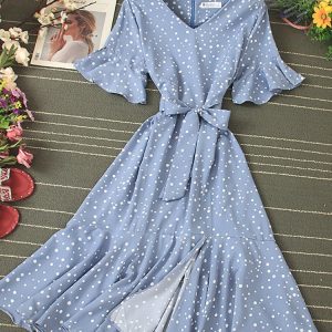 Robe Trapèze Vintage Haute Décontractée Pois