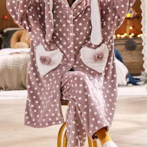 Pyjama Flanelle Simple Femme – 2 Pièces Capuche – Tenue Chaude