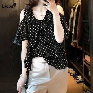 T-Shirt Volants Irréguliers Mousseline Pois Femme