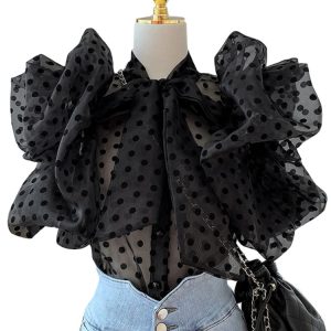 Chemises Décontractées Blanches À Pois Féminines