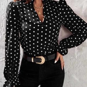 Chemisier Mousseline Élégant Printemps Automne Pois