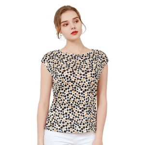 T-Shirt Soie Imprimé Femmes Épaule Tricoté