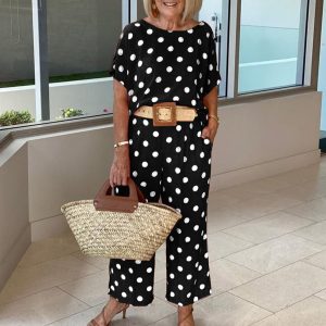 Ensemble Deux Pièces Femmes Pois Décontracté