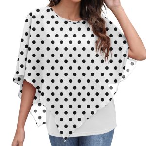 Poncho Mousseline Soie Imprimée Double Couche Pois Y Summer