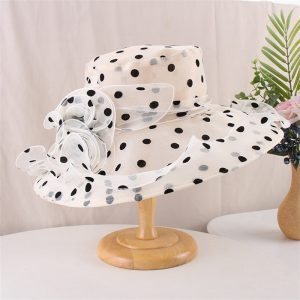 Chapeau Gros Bord Organza Pois Élégant