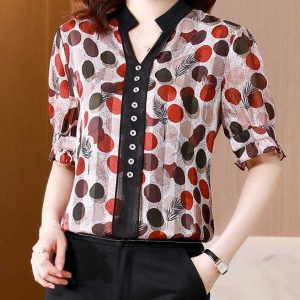 Chemises D&rsquo;Été Dentelle Épissée Mode Décontractée Pois