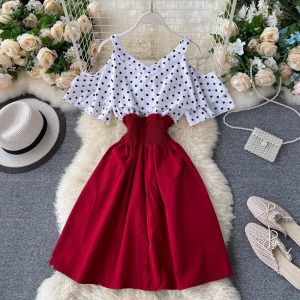 Boho Robe Courte Élégante Pois Été Unique