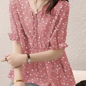 ZANZEA-Chemisier Pois Femme Volants Surdimensionné Mode