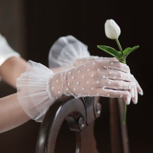 Gants Élégants En Tulle À Pois Pour Femme