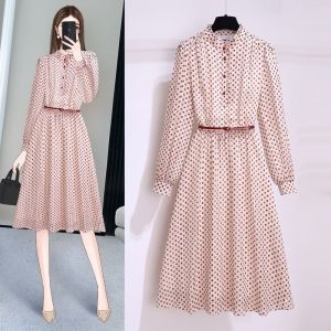 Robe Mi-Longue Chic Élégante Unique Pois