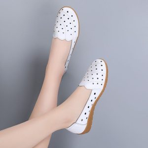 Mocassins Casual Cuir Blanc Femmes Motif Pois