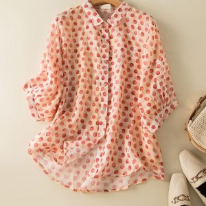Chemisier Lin Imprimé Femmes Décontractée Été Pois