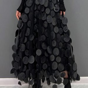 Noir Femmes Taille Élastique Jupe Maille