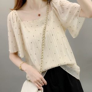 Chemisier Plis Doux Printemps Mode Pois