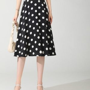 Jupe Trapèze Pois Élégante Taille Haute