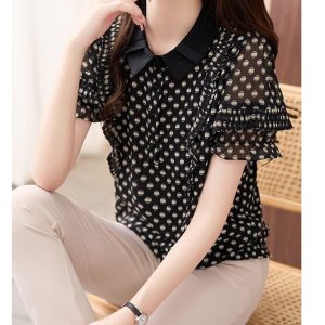 Chemisier Manches Courtes Évasées Élégant