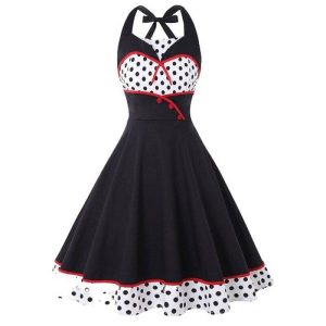 Robe Retro A Pois Jupe Taille Haute