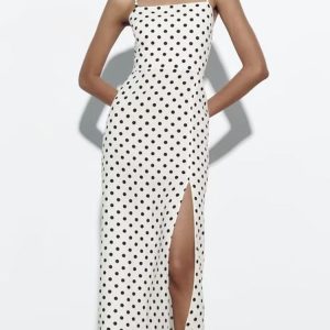 TRAF Robe Fendue Élégante Motifs Pois Femme