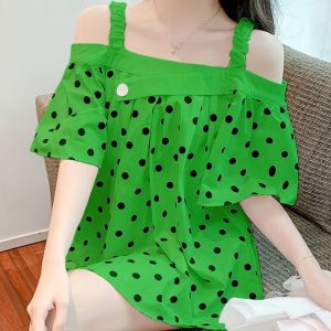 Chemisier Imprimé Épaules Dénudées Surdimensionné Douce