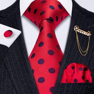 Ensemble Cravate Rouge Pois Noirs Homme