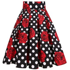 Jupe Midi Rétro Coton Femme Pois