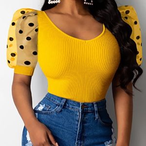 T-Shirts Manches Bouffantes Col V