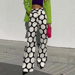 Yeezzi Pantalon Large Femme Pois Décontracté