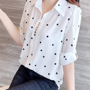 Chemise Été Femmes Pois Boutons – Mode Coréenne