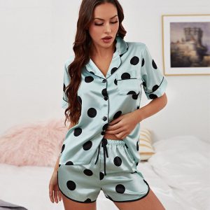 Pyjama Satin Doux Imprimé Pois Femme