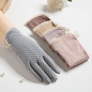 Gants De Protection Solaire En Dentelle À Pois Pour Femmes – Coton Pur