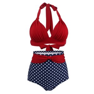 Bikini Plissé Rouge Haut Bleu Marine