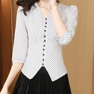Chemise Imprimée Femme Élégante Courte Bureau