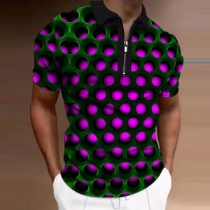 Polo D&rsquo;Été Imprimé 3D À Manches Courtes Pour Hommes, Fermeture Éclair, Respirant, Hip Hop
