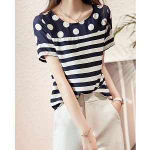 Chemisier Rayé Épissé Nouvelle Décontractée Pois