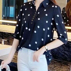 Chemise Mousseline Soie Femmes Décontracté Mode Pois