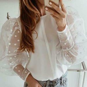 T-Shirt Manches Lanterne Maille Transparente