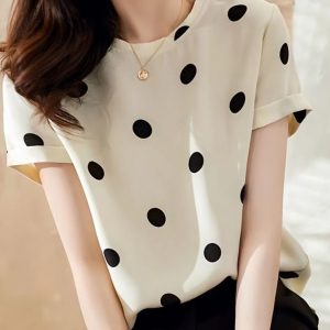 Chemisier Imprimé Pois Décontracté Coréen Été – Femmes