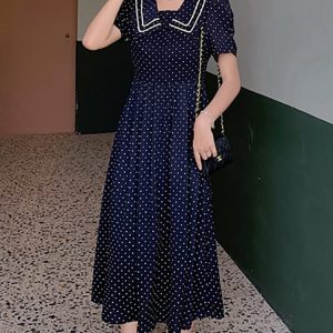 Robe Mi-Longue Pois Noirs Femmes