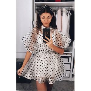 Mini Robe Maille Pois Élégante Femme