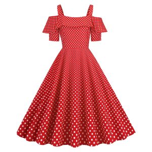 Robe Soirée Vintage Femme Plissée Pois