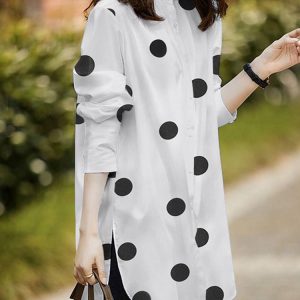 Chemise Manches Longues Vintage Tunique Décontracté Pois