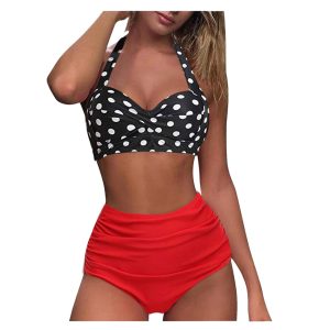 Tankini Maillot Bain Femme Plissé Pois