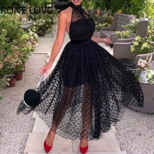 Robe Mi-Longue Sexy Pois Femmes