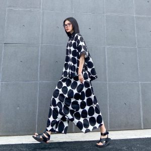 Chemisier Noir Imprimé Gros Points