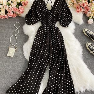 Barboteuse À Pois Élégante Taille Haute Unique