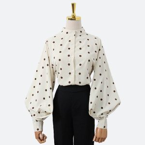 Chemisier Vintage Pois Élégante Femme Lanternes