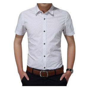 Chemise Coton Hommes Manches Courtes Pois
