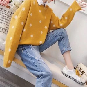 Pull Tricot Femme Décontracté Tendance Pois